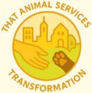 Logo for "That Animal Services Transformation" featuring a city scape with a hand and paw reaching toward each other.